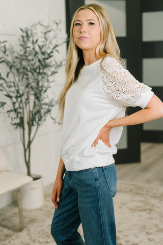 Never Too Lace Raglan Crochet Sleeve Top