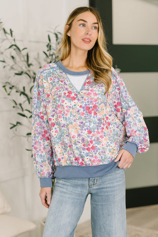 New Opportunities Drop Shoulder Floral Pullover
