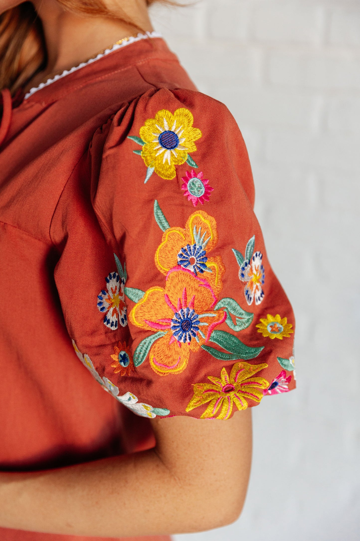 No Concerns Embroidered Sleeve Blouse MadreForte LLC