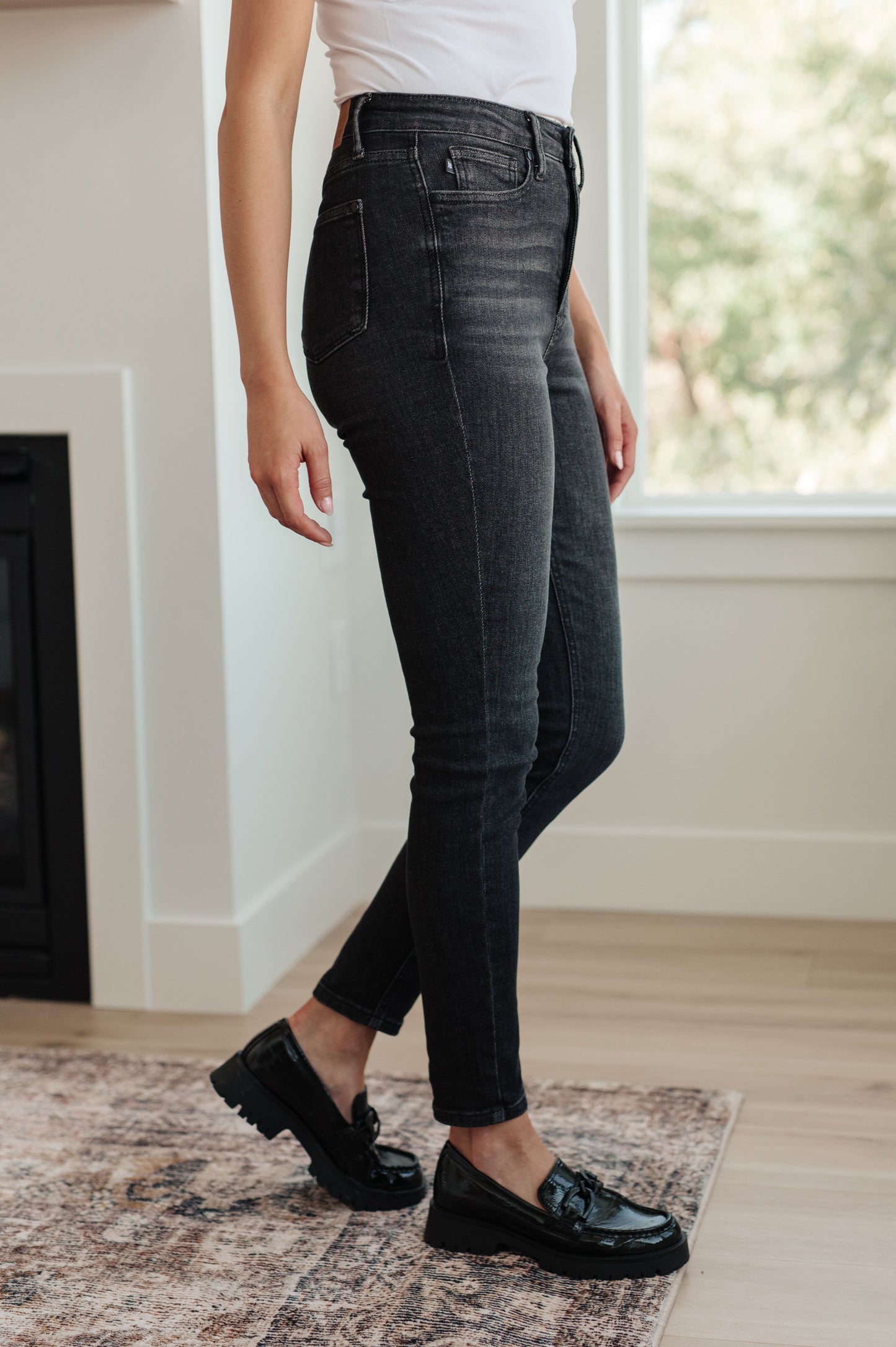 Octavia High Rise Control Top Skinny Jeans in Washed Black MadreForte LLC