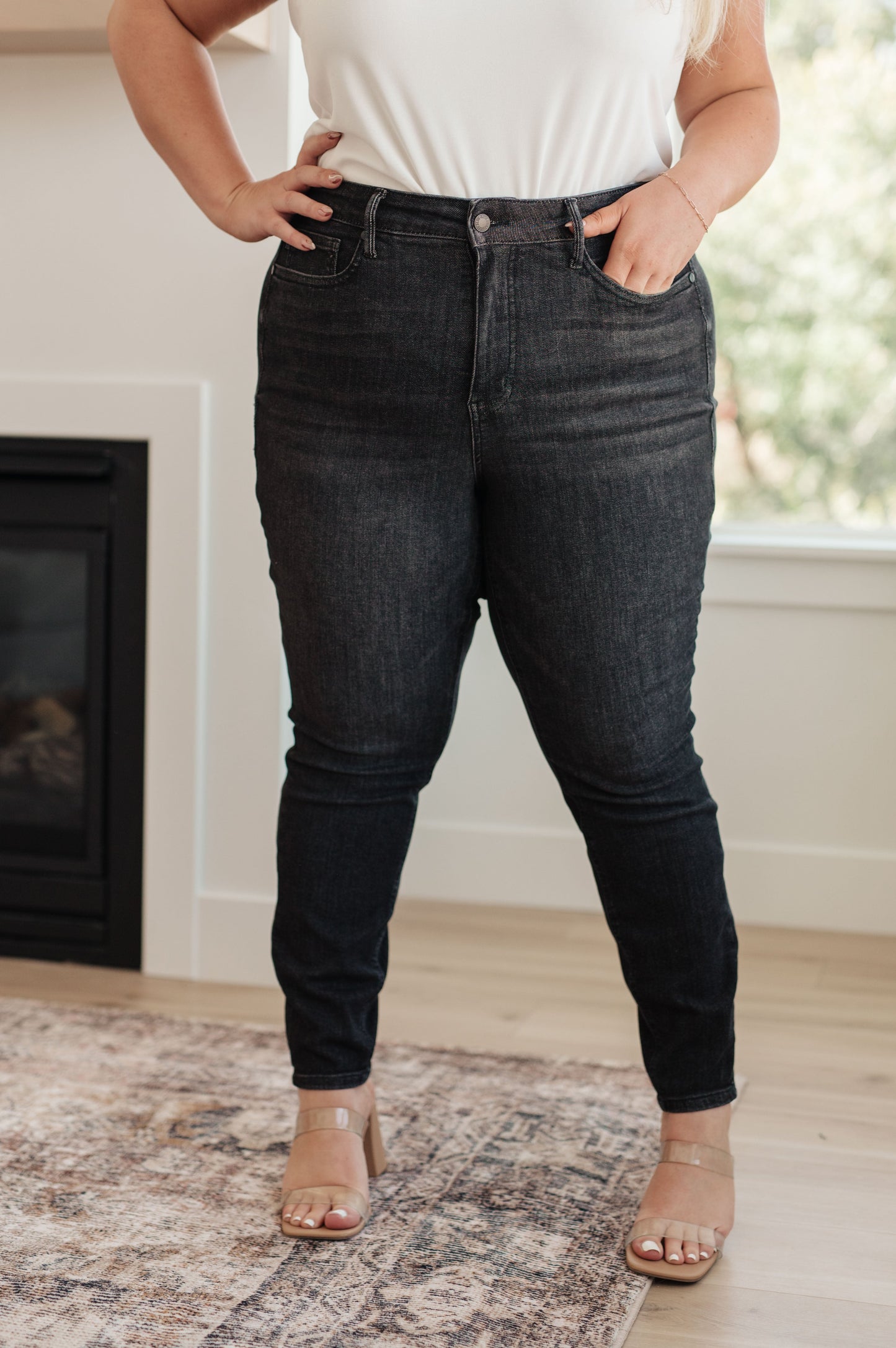 Octavia High Rise Control Top Skinny Jeans in Washed Black MadreForte LLC