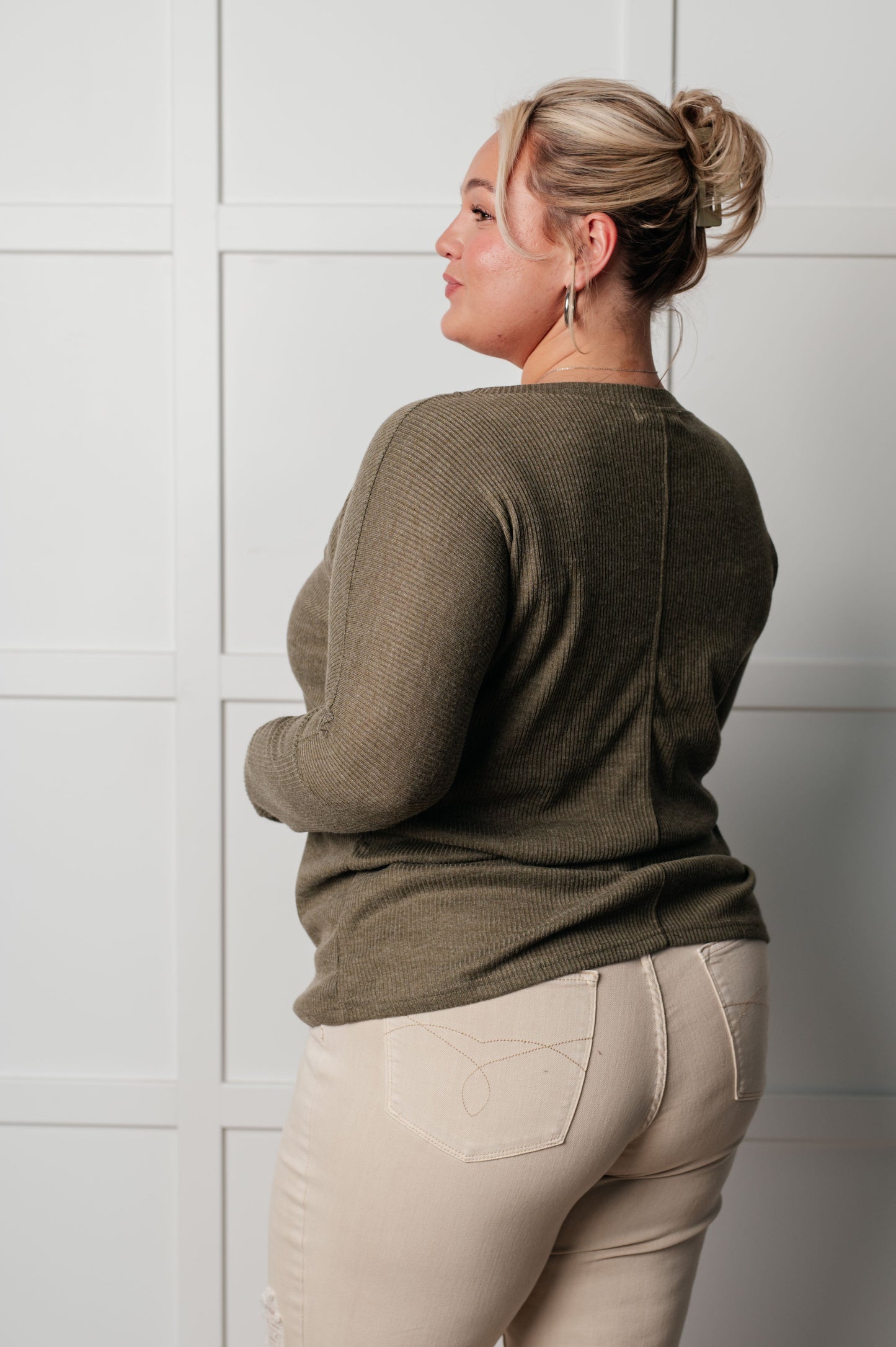 On a Roll Ribbed Knit V Neck Long Sleeve Top MadreForte LLC