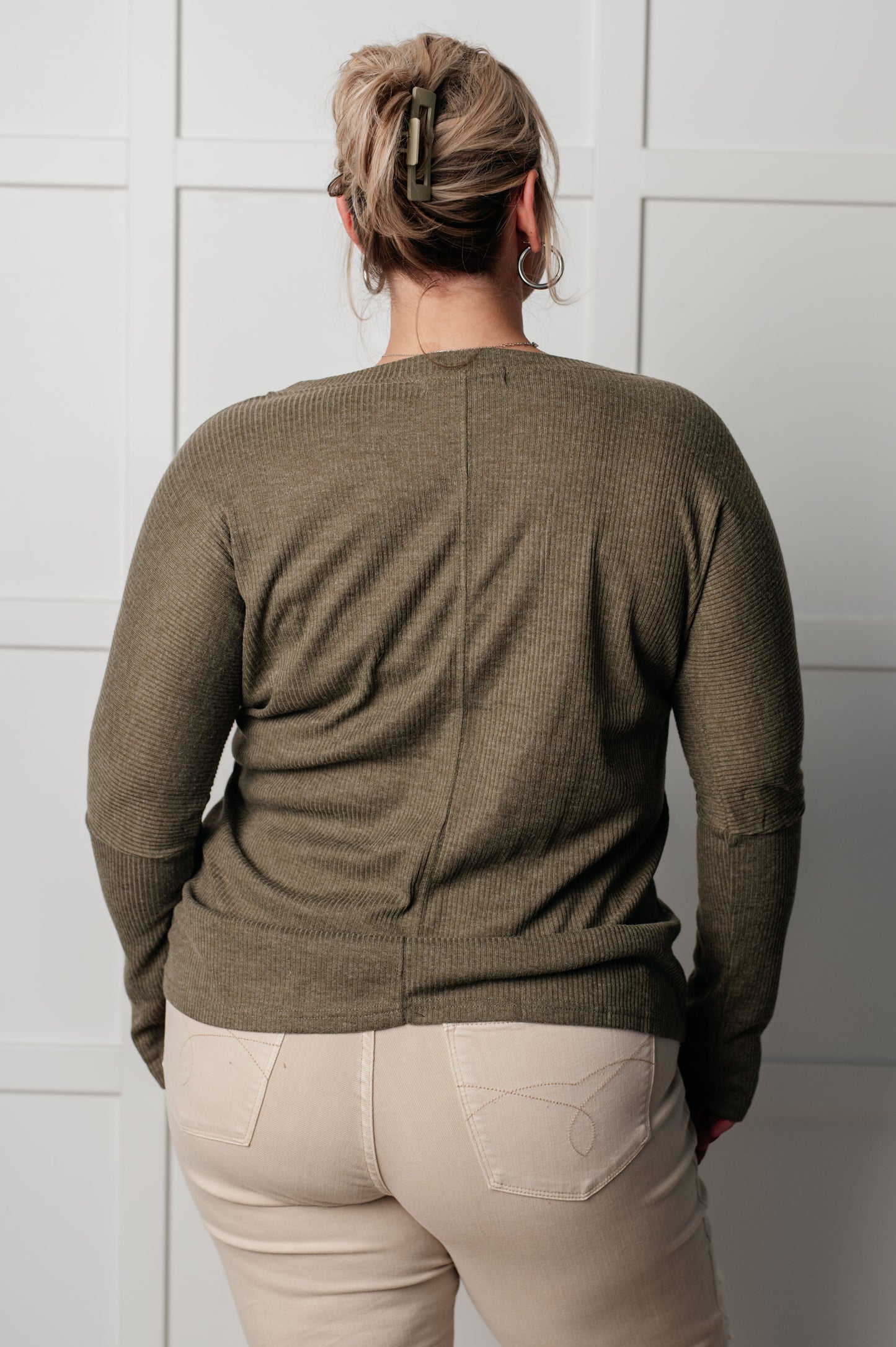 On a Roll Ribbed Knit V Neck Long Sleeve Top MadreForte LLC