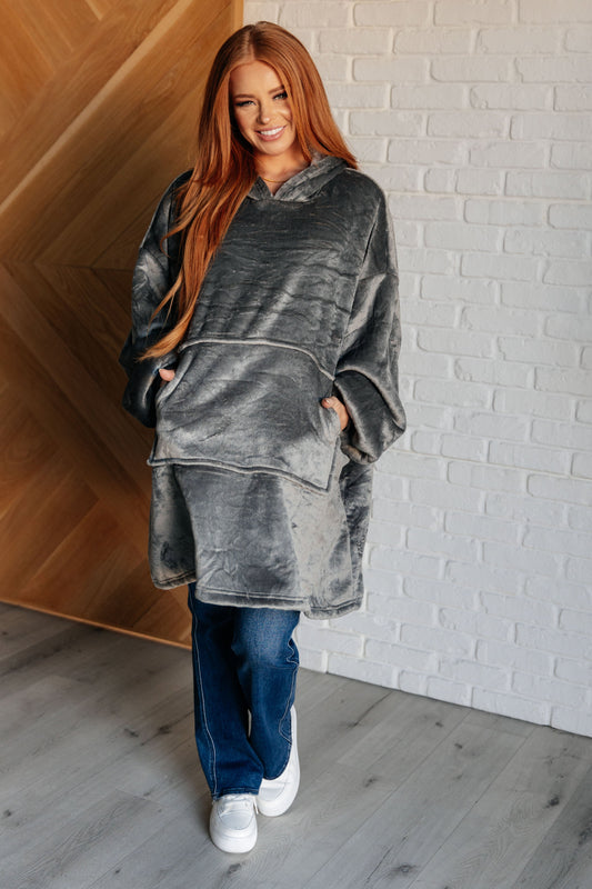 Oversized Velour Blanket Hoodie in Gray MadreForte LLC