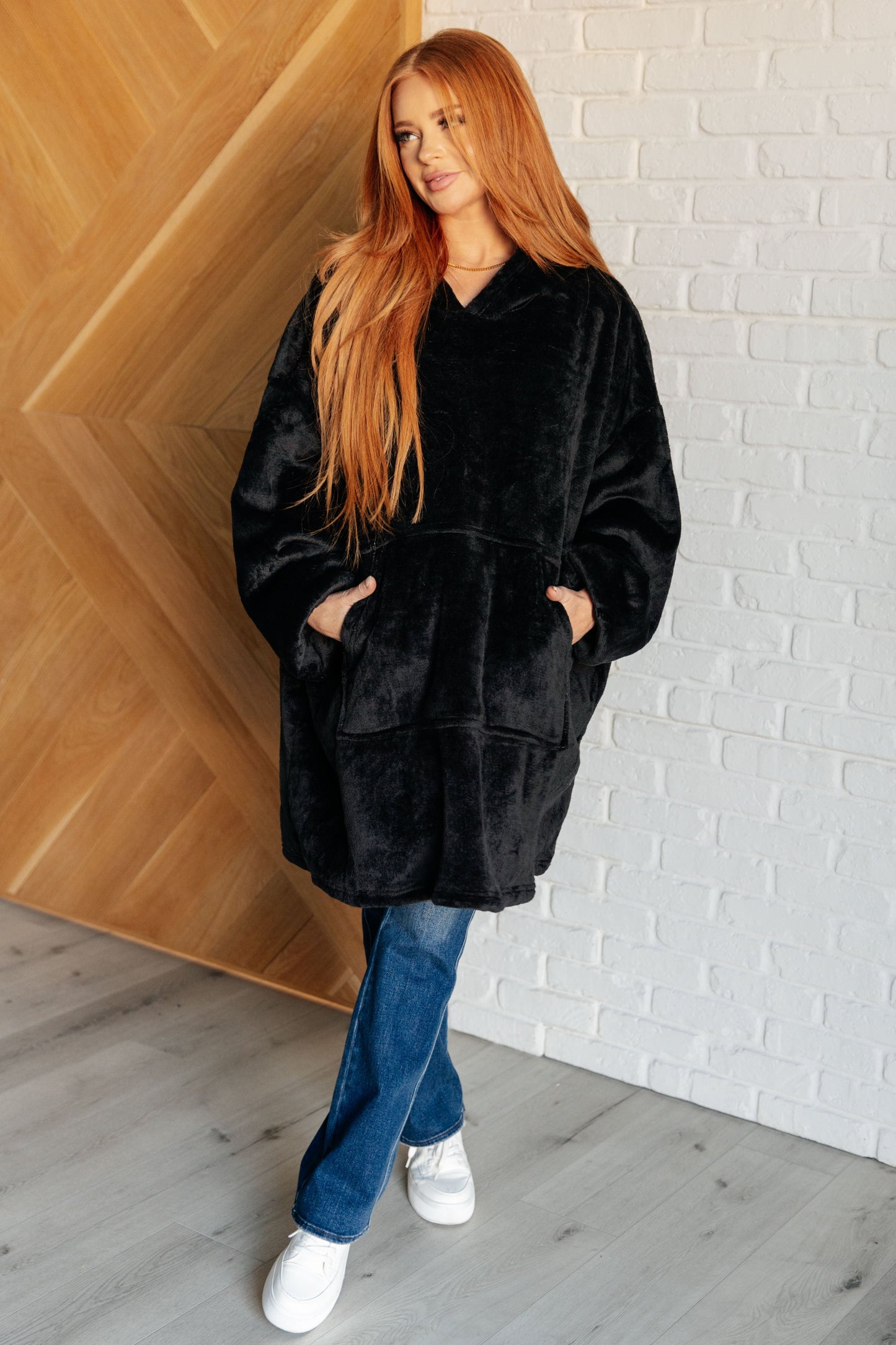 Oversized Velour Blanket Hoodie in Black MadreForte LLC