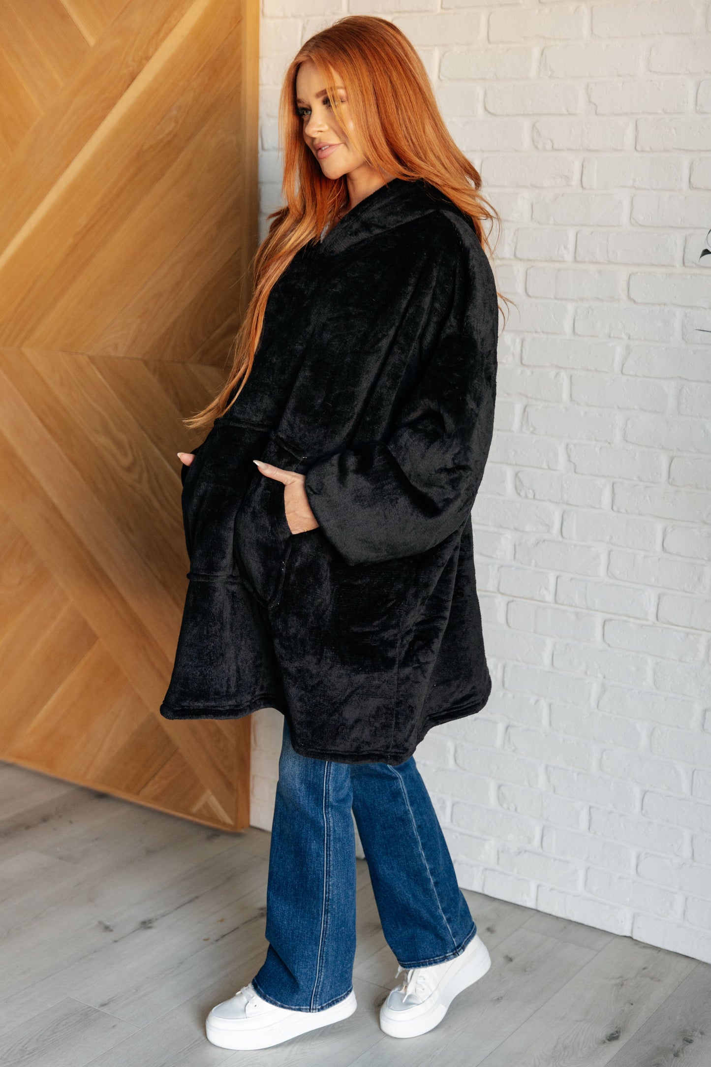 Oversized Velour Blanket Hoodie in Black MadreForte LLC