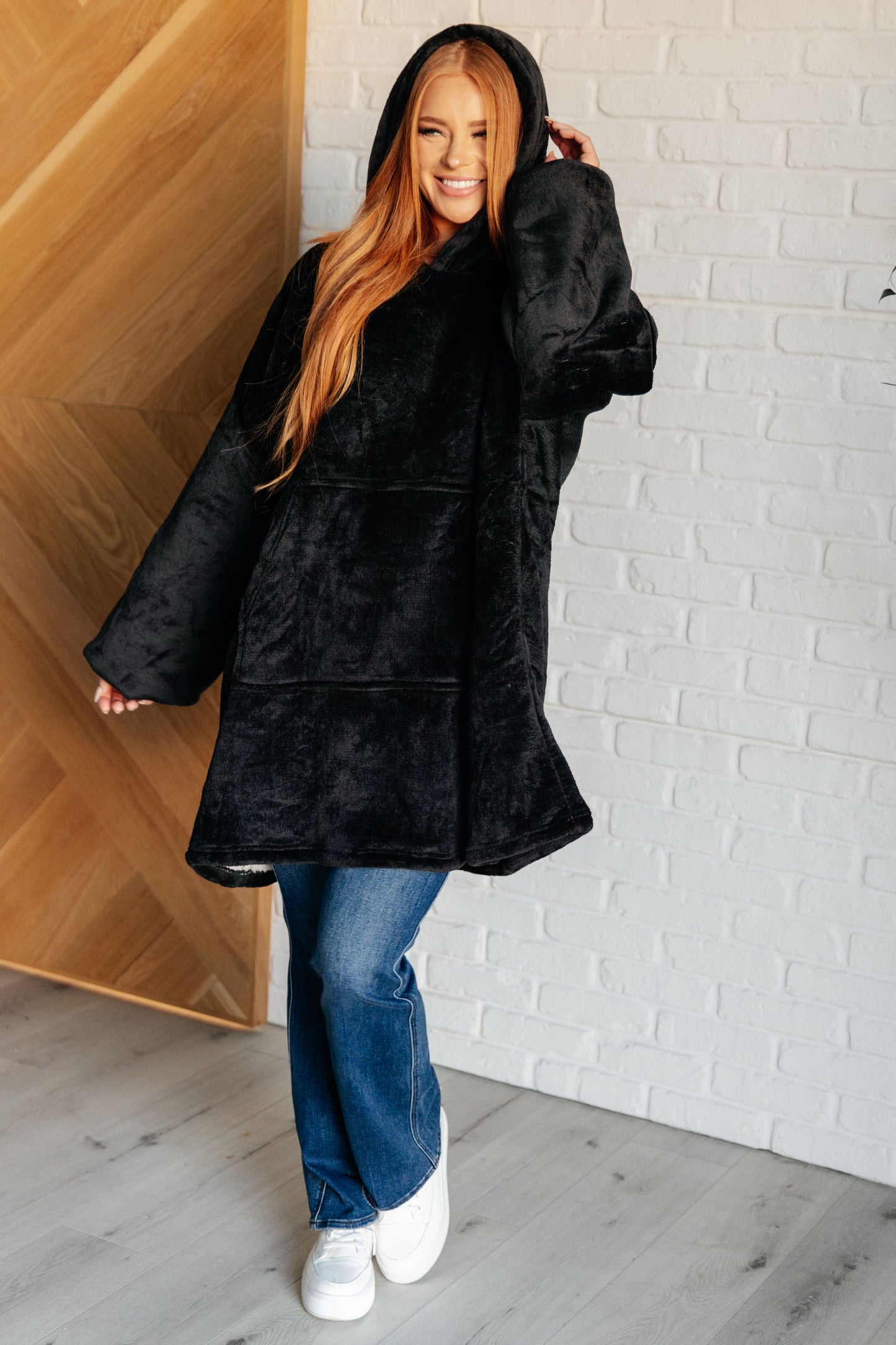 Oversized Velour Blanket Hoodie in Black MadreForte LLC