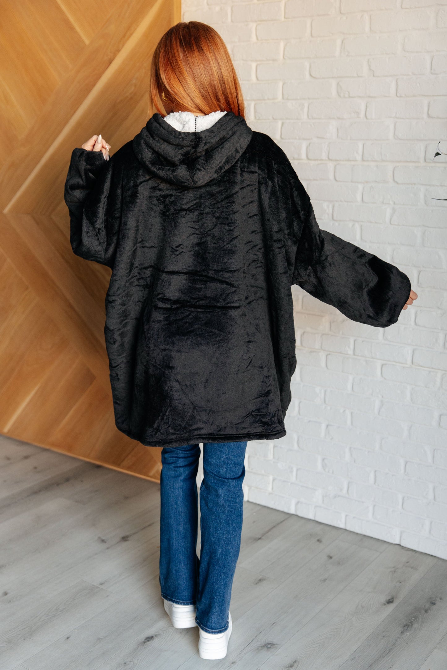 Oversized Velour Blanket Hoodie in Black MadreForte LLC