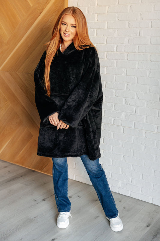 Oversized Velour Blanket Hoodie in Black MadreForte LLC