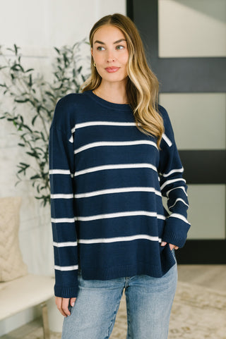 Parallel Lives Drop Shoulder Casual Top in Navy