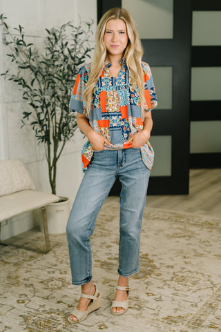 Pardon Me Patchwork Puff Sleeve Blouse