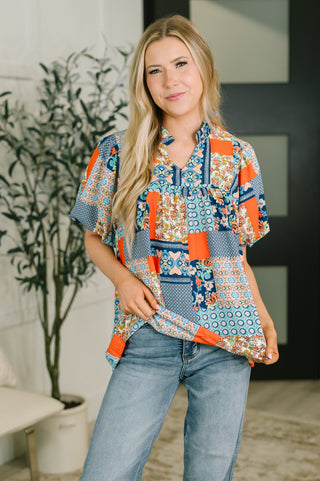 Pardon Me Patchwork Puff Sleeve Blouse