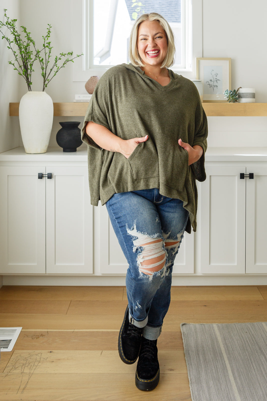 Perfectly Poised Hooded Poncho in Olive MadreForte LLC