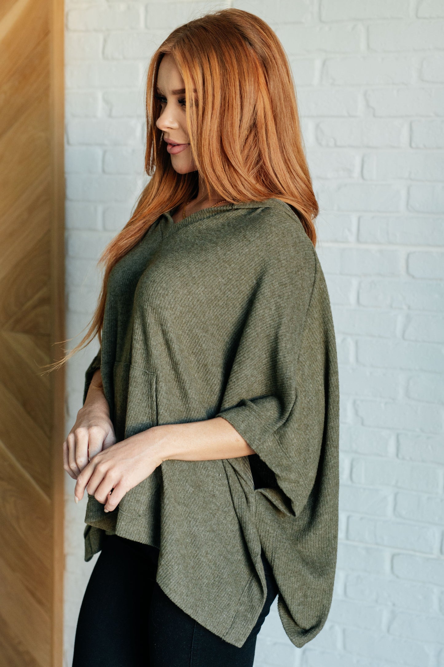 Perfectly Poised Hooded Poncho in Olive MadreForte LLC