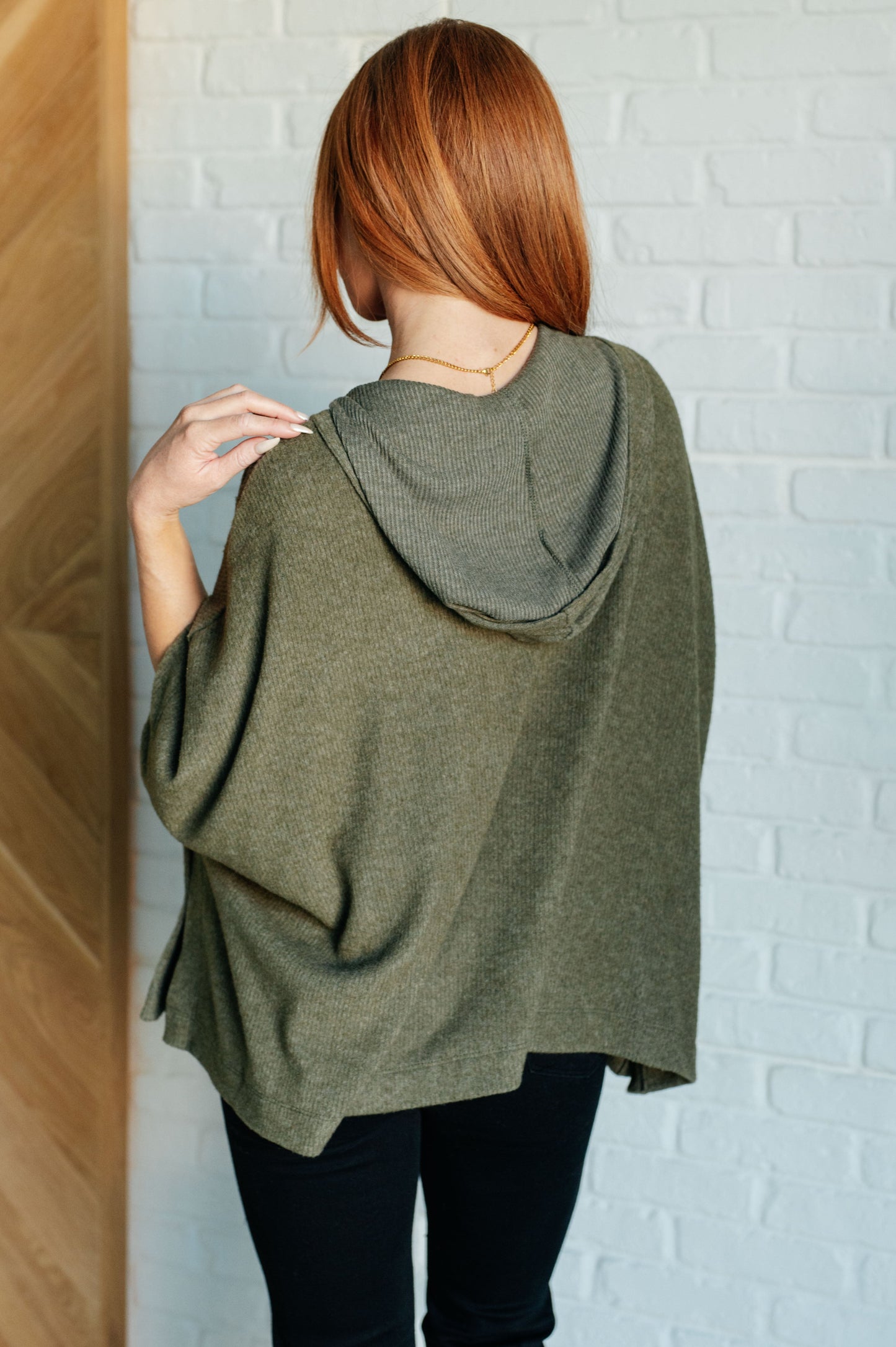 Perfectly Poised Hooded Poncho in Olive MadreForte LLC