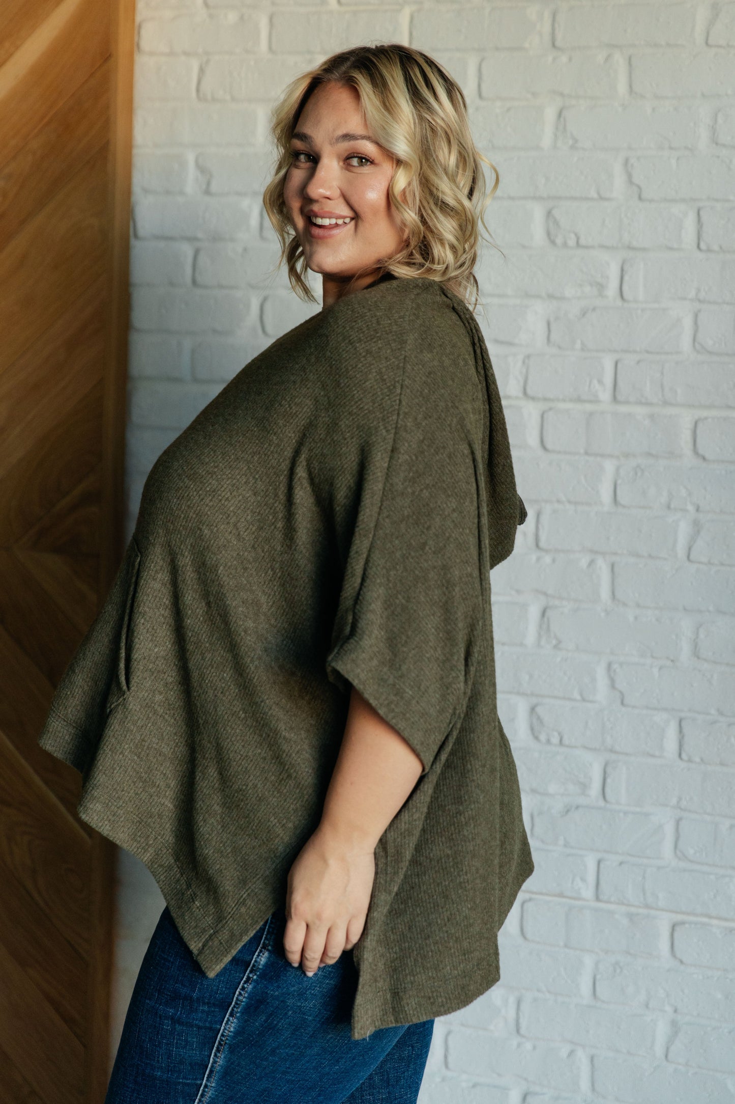 Perfectly Poised Hooded Poncho in Olive MadreForte LLC