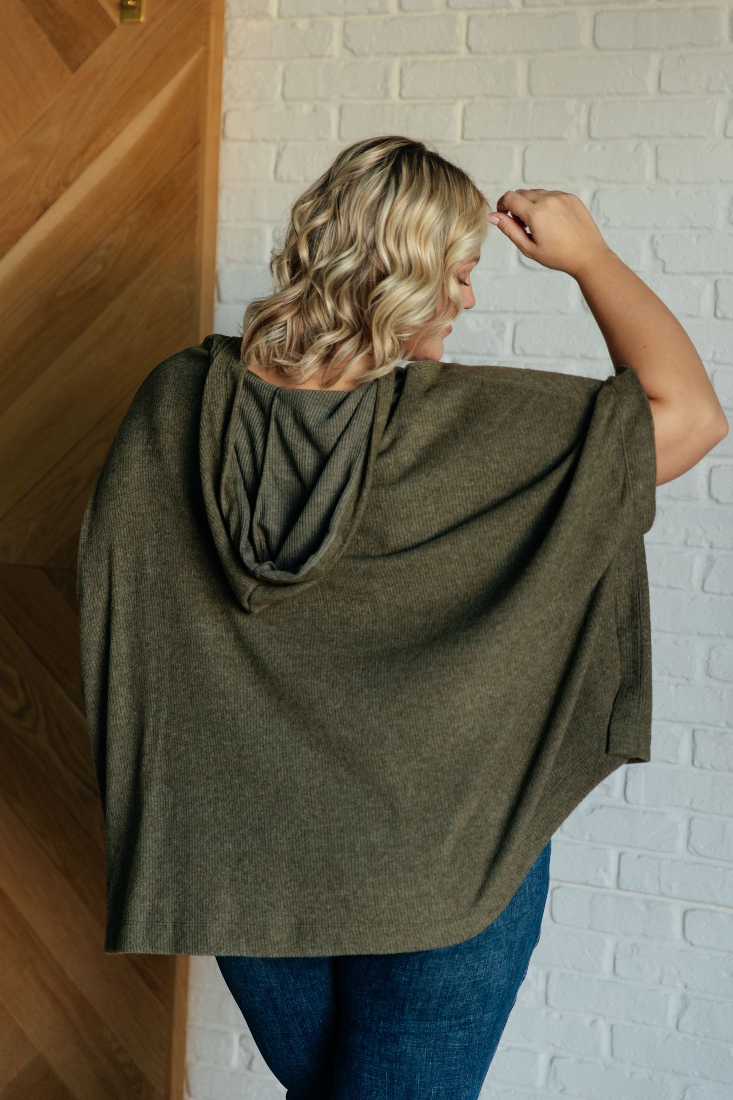 Perfectly Poised Hooded Poncho in Olive MadreForte LLC