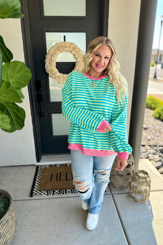 PREORDER: Best Selling Larson Contrast Pullover in Green/Blue MadreForte LLC