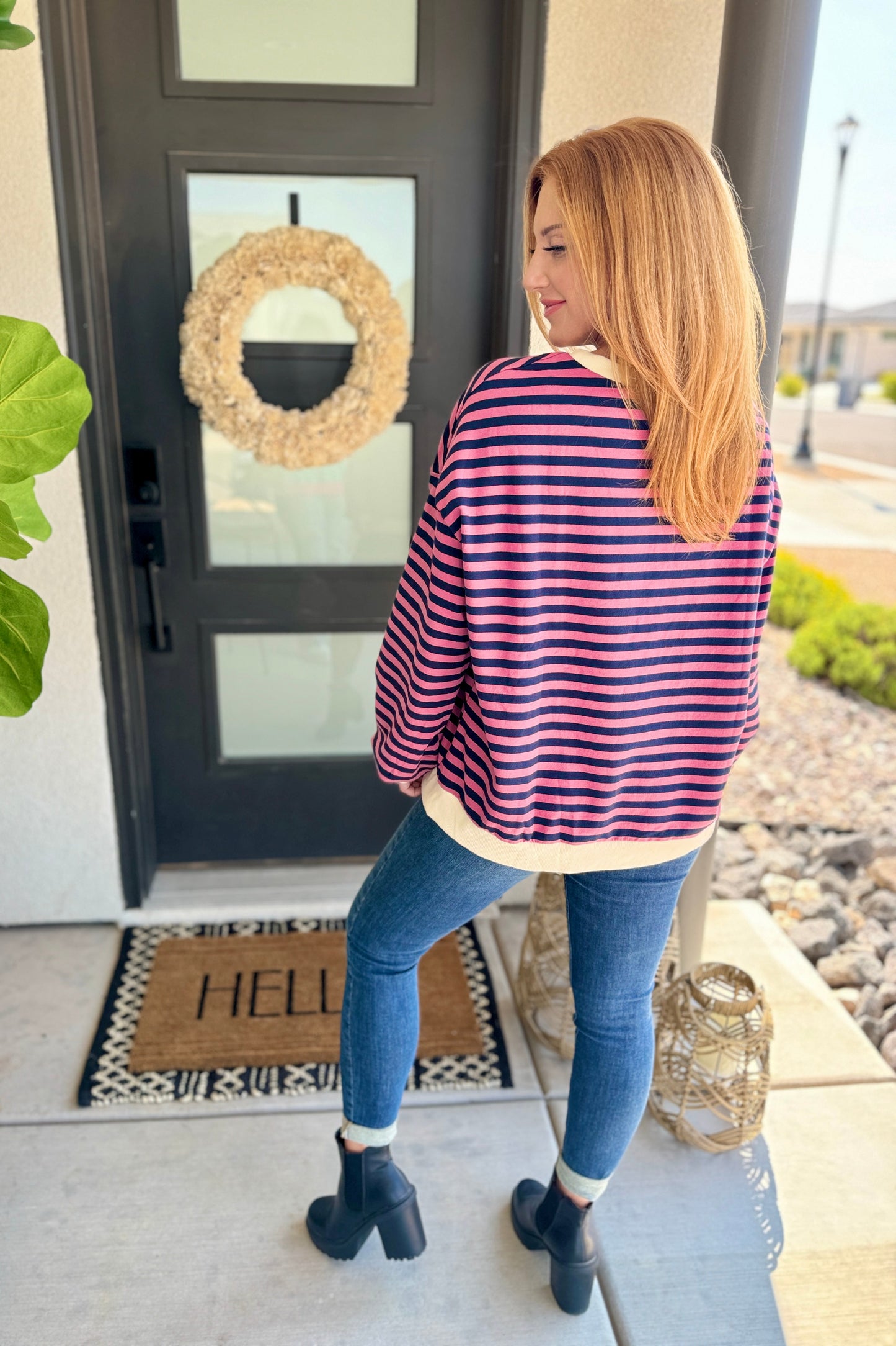 PREORDER: Best Selling Larson Contrast Pullover in Pink/Navy MadreForte LLC