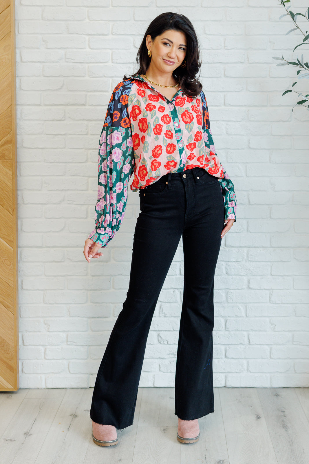 Presupposed Ideas Mixed Print Button Up Blouse MadreForte LLC