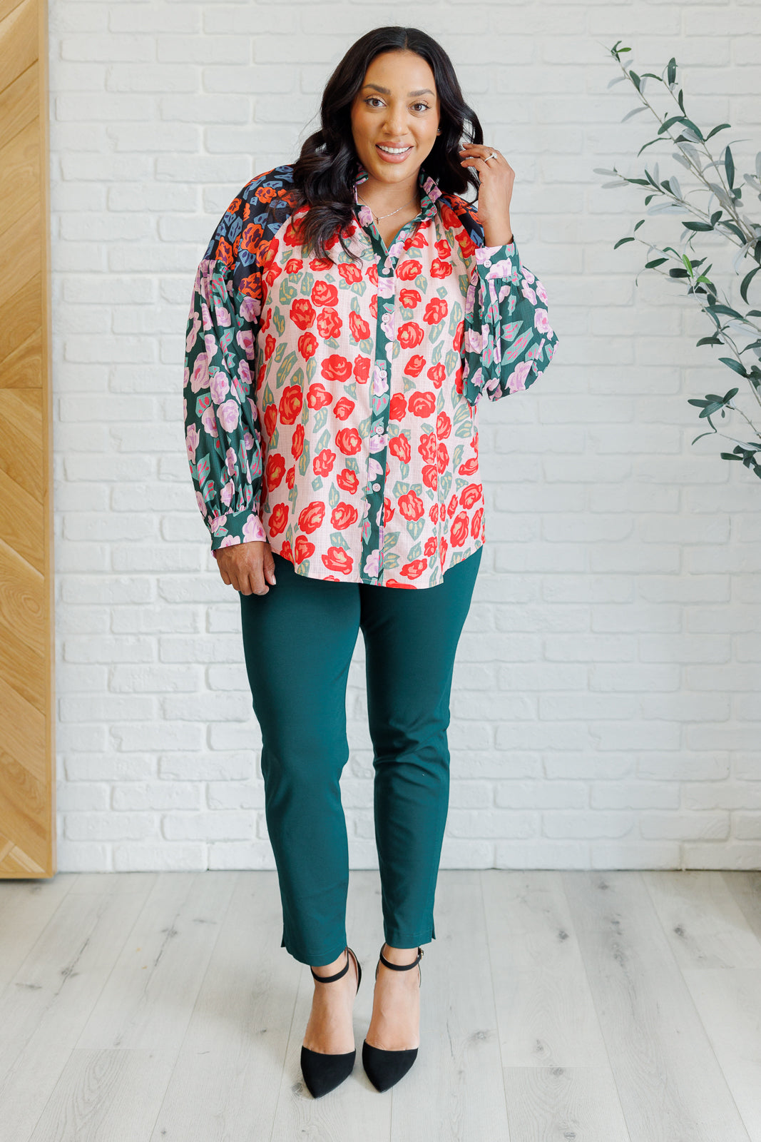 Presupposed Ideas Mixed Print Button Up Blouse MadreForte LLC