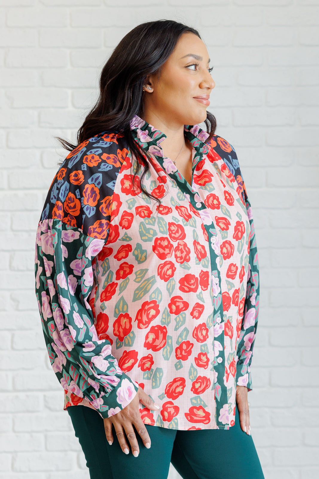 Presupposed Ideas Mixed Print Button Up Blouse MadreForte LLC