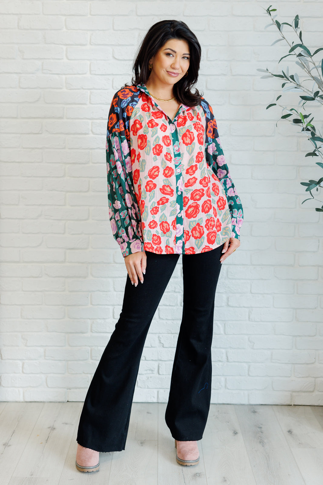 Presupposed Ideas Mixed Print Button Up Blouse MadreForte LLC