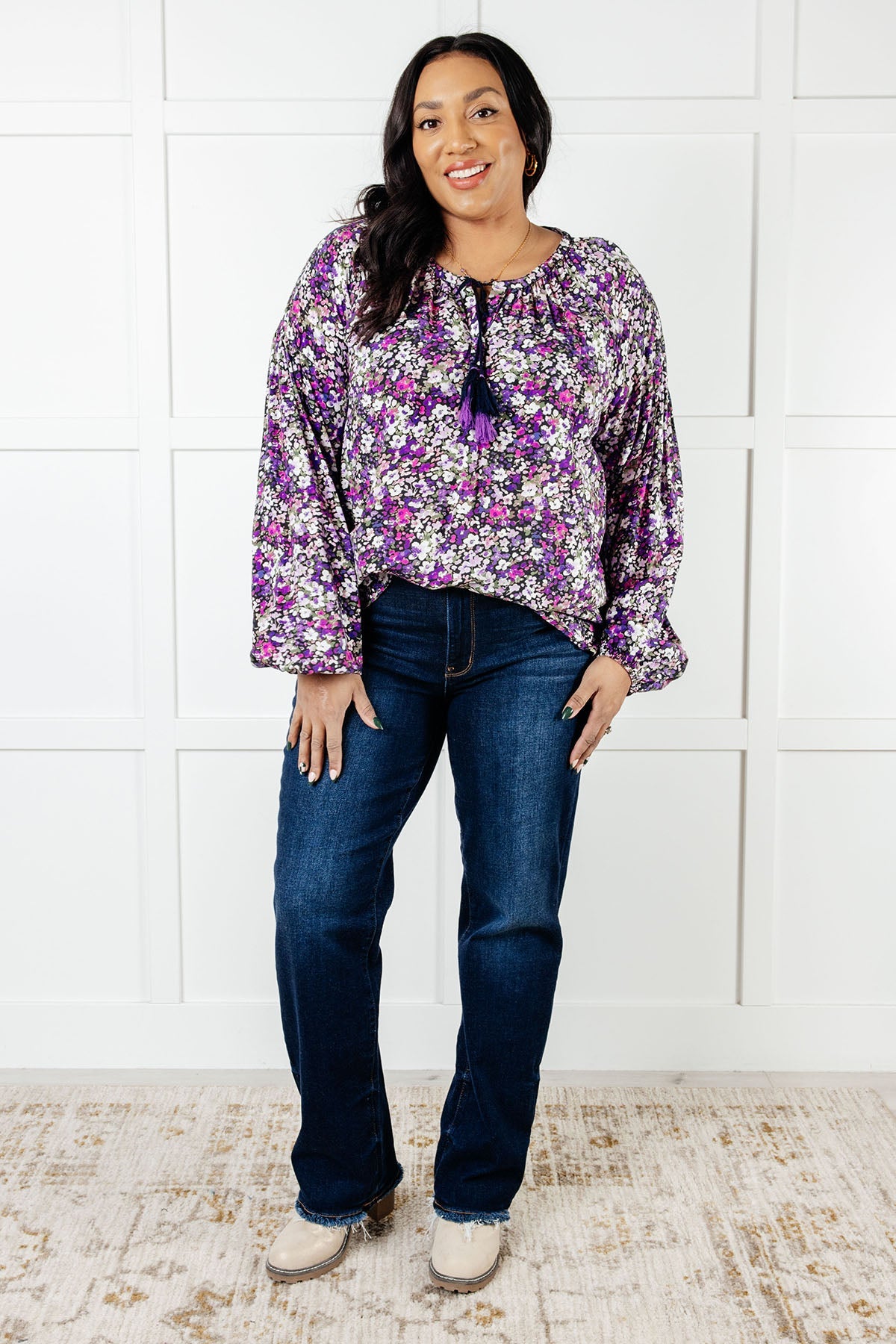 Pulled Together Ditsy Floral Bubble Sleeve Blouse MadreForte LLC