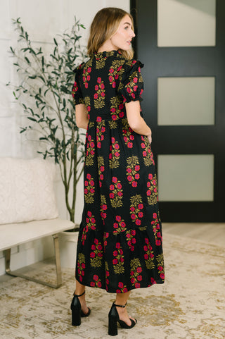 Quiet Life Notch Neck Tiered Dress in Black