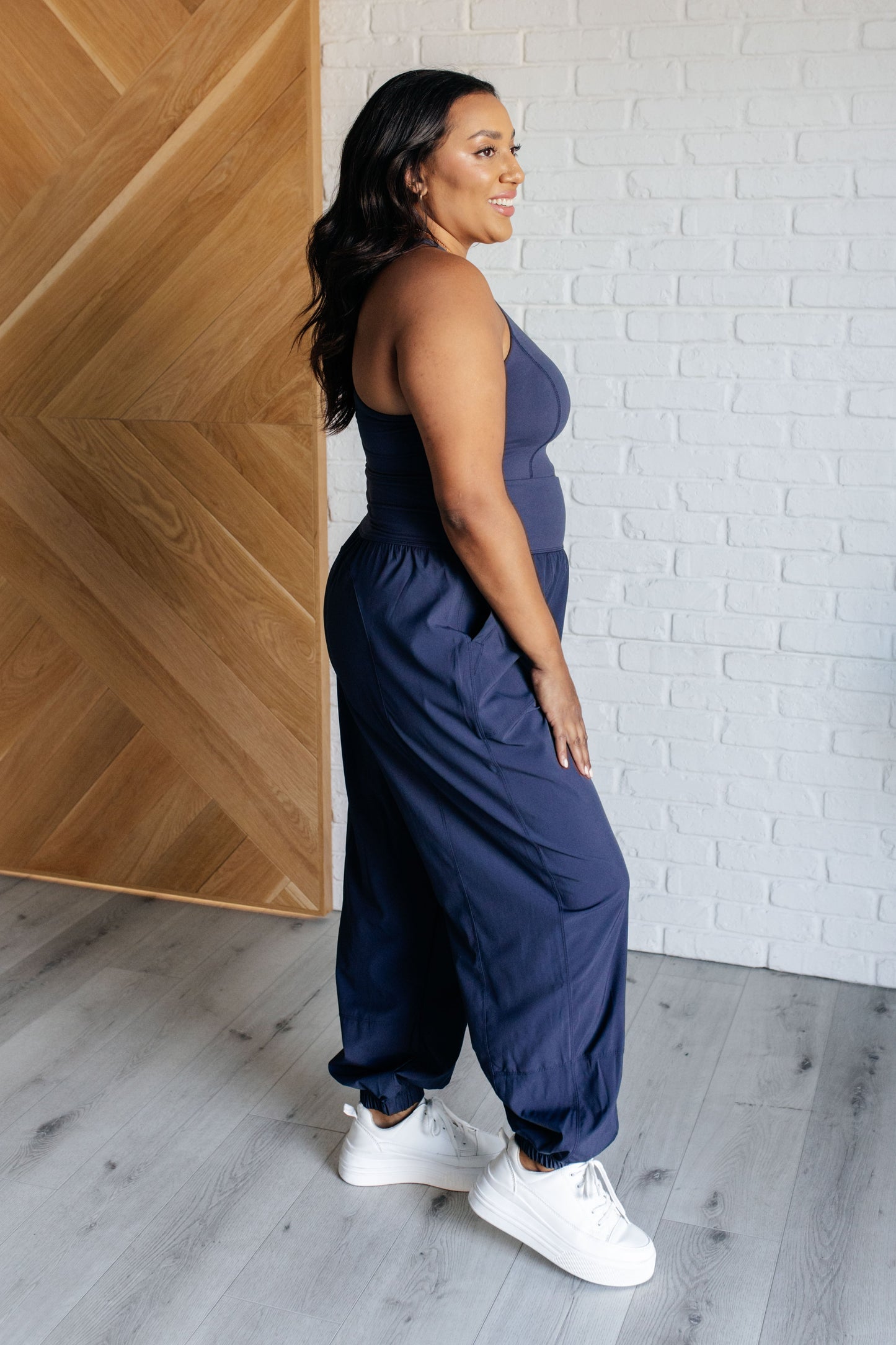 Raising Heart Rate Cut Out Jumpsuit in Navy MadreForte LLC