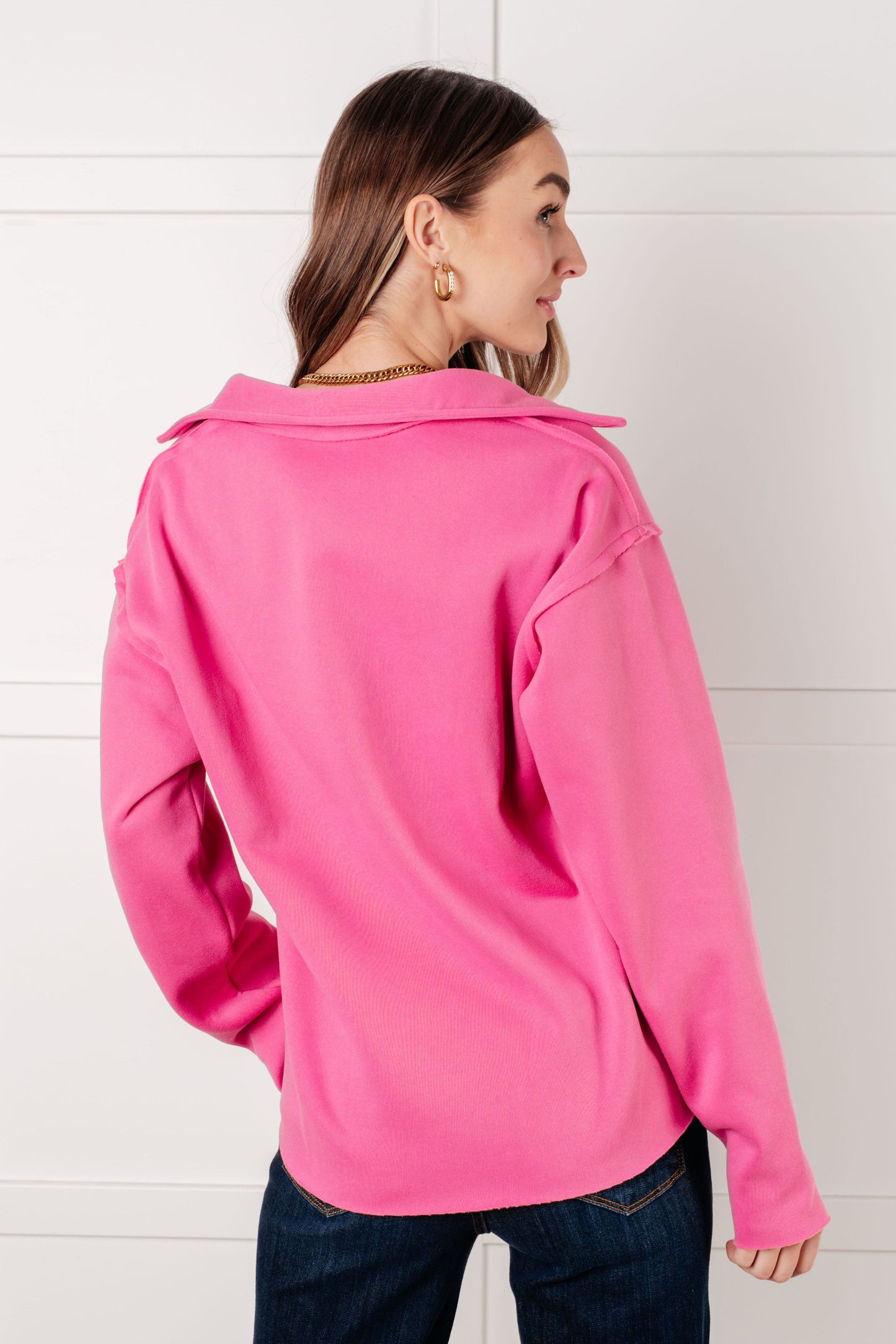 Same Ol' Situation Collared Pullover in Hot Pink MadreForte LLC