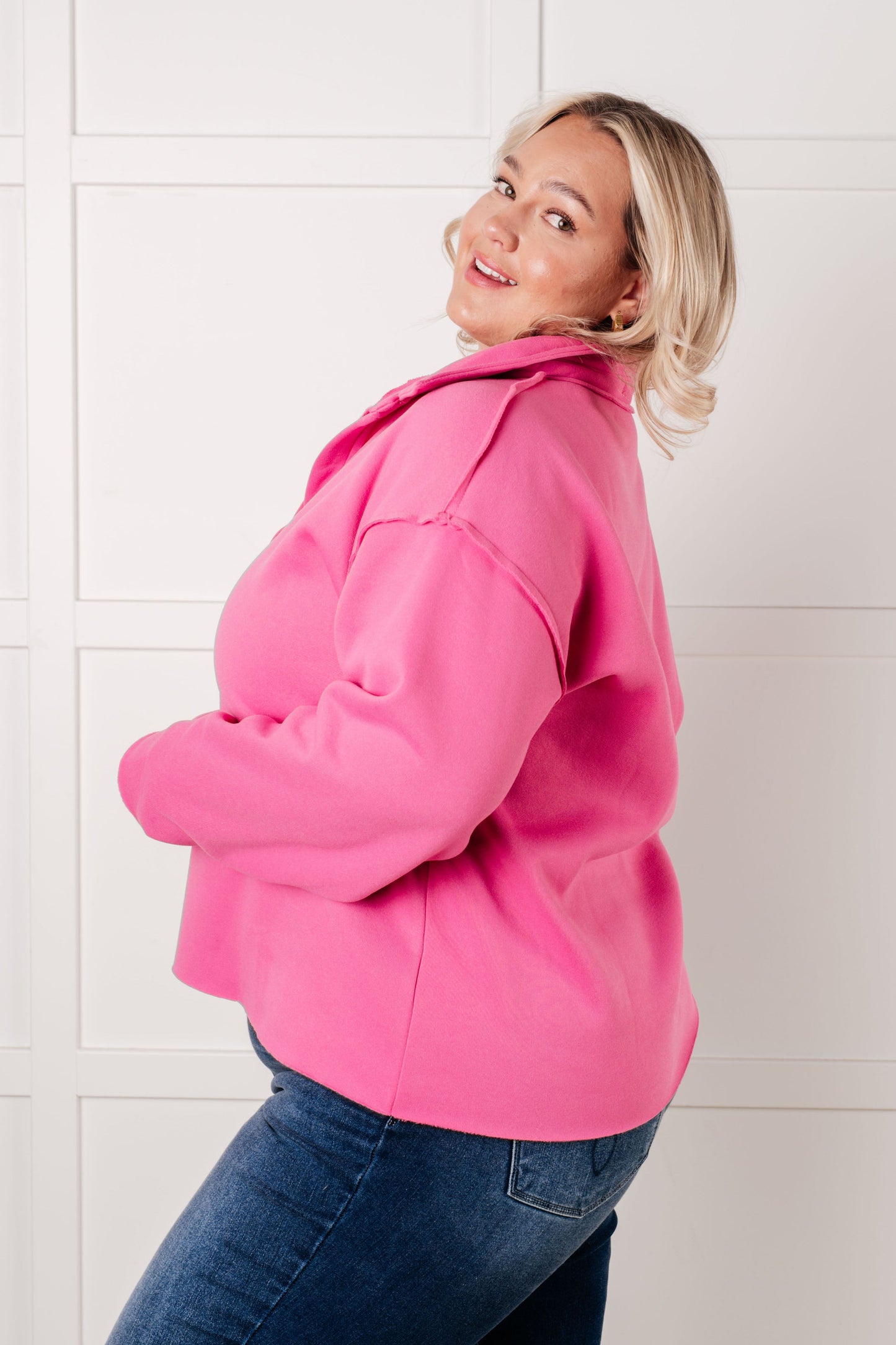 Same Ol' Situation Collared Pullover in Hot Pink MadreForte LLC