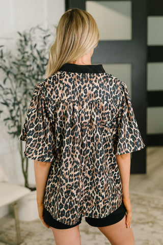 Sassy Season Split Neck Leopard Print Blouse