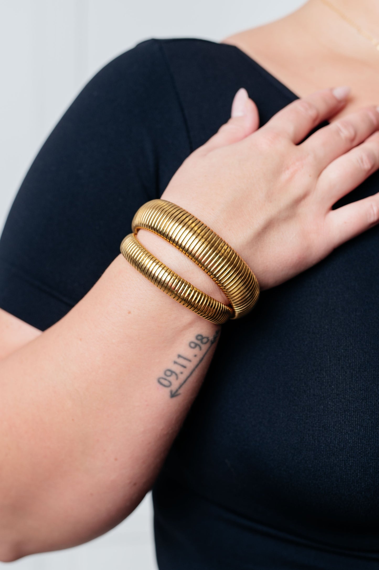 Sassy but Classy Ribbed Bangles in Gold Set of 3 MadreForte LLC