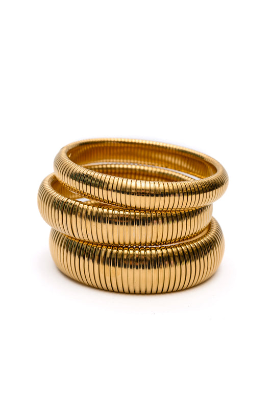 Sassy but Classy Ribbed Bangles in Gold Set of 3 MadreForte LLC