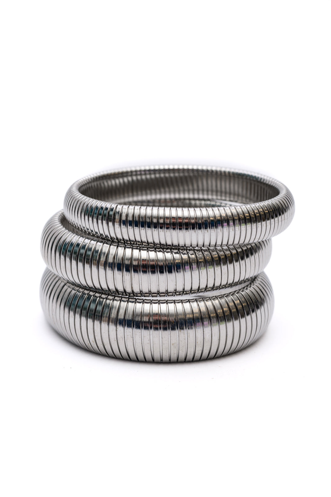 Sassy but Classy Ribbed Bangles in Silver Set of 3 MadreForte LLC