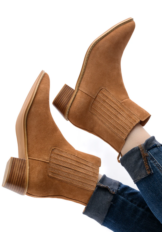 Leonor Suede Ankle Boot in Tan MadreForte LLC