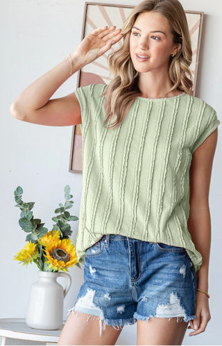 Lightweight Stripe Textured Cap Sleeves Blouse