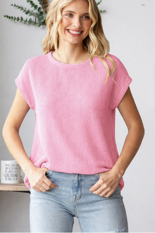 Women's Ribbed Knit Top with Round Neck