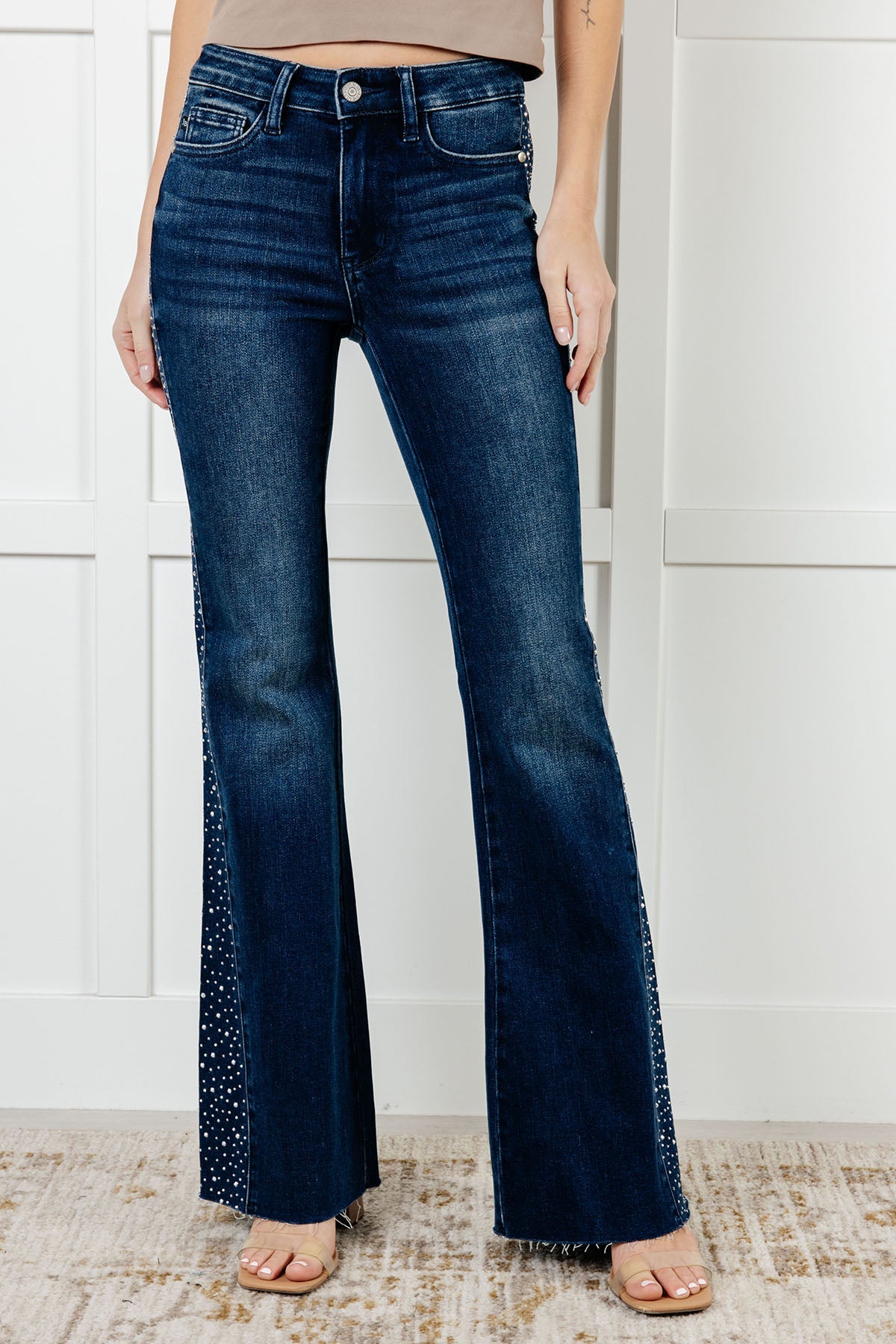 Shannon Mid Rise Rhinestone Detail Flare Jeans MadreForte LLC