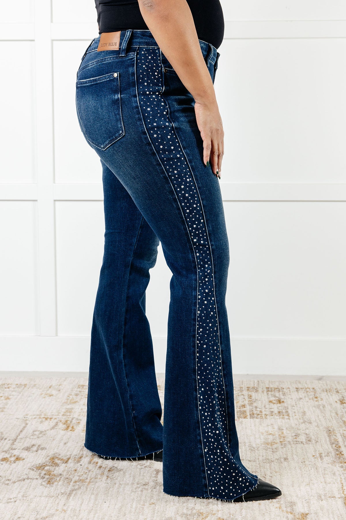 Shannon Mid Rise Rhinestone Detail Flare Jeans MadreForte LLC