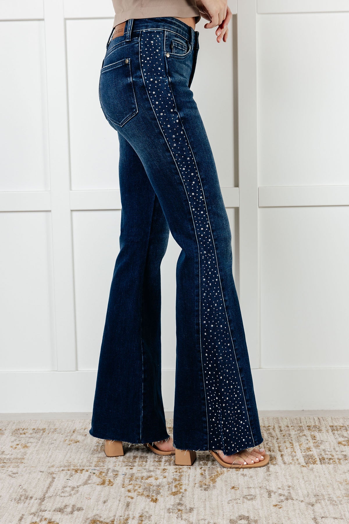 Shannon Mid Rise Rhinestone Detail Flare Jeans MadreForte LLC