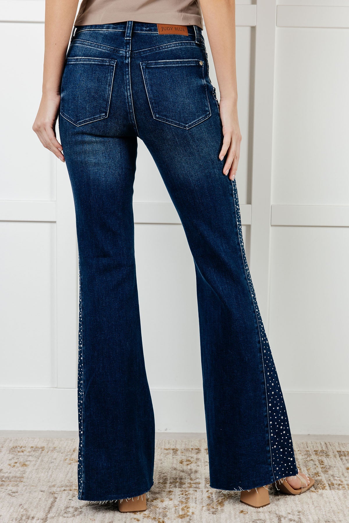 Shannon Mid Rise Rhinestone Detail Flare Jeans MadreForte LLC