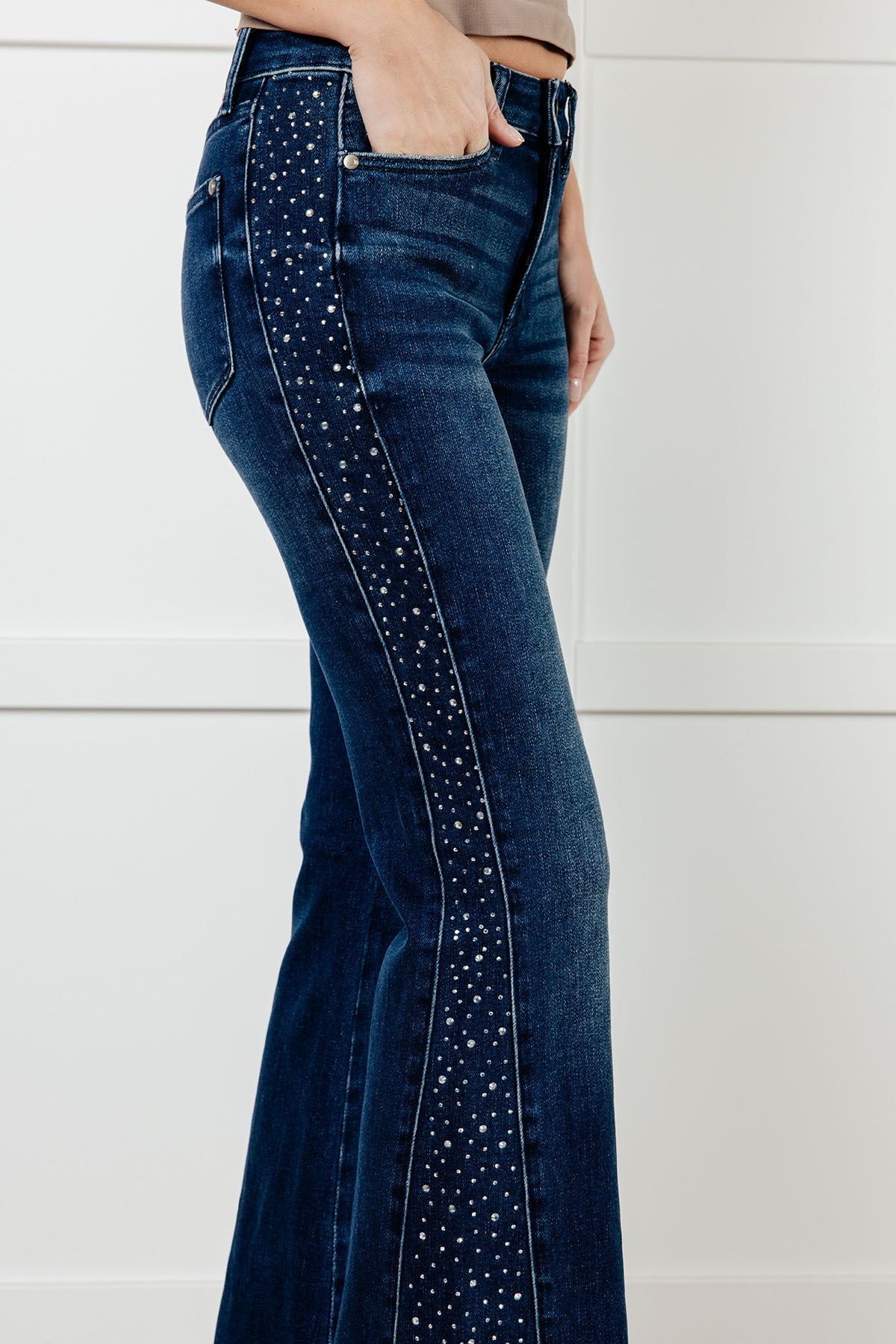 Shannon Mid Rise Rhinestone Detail Flare Jeans MadreForte LLC