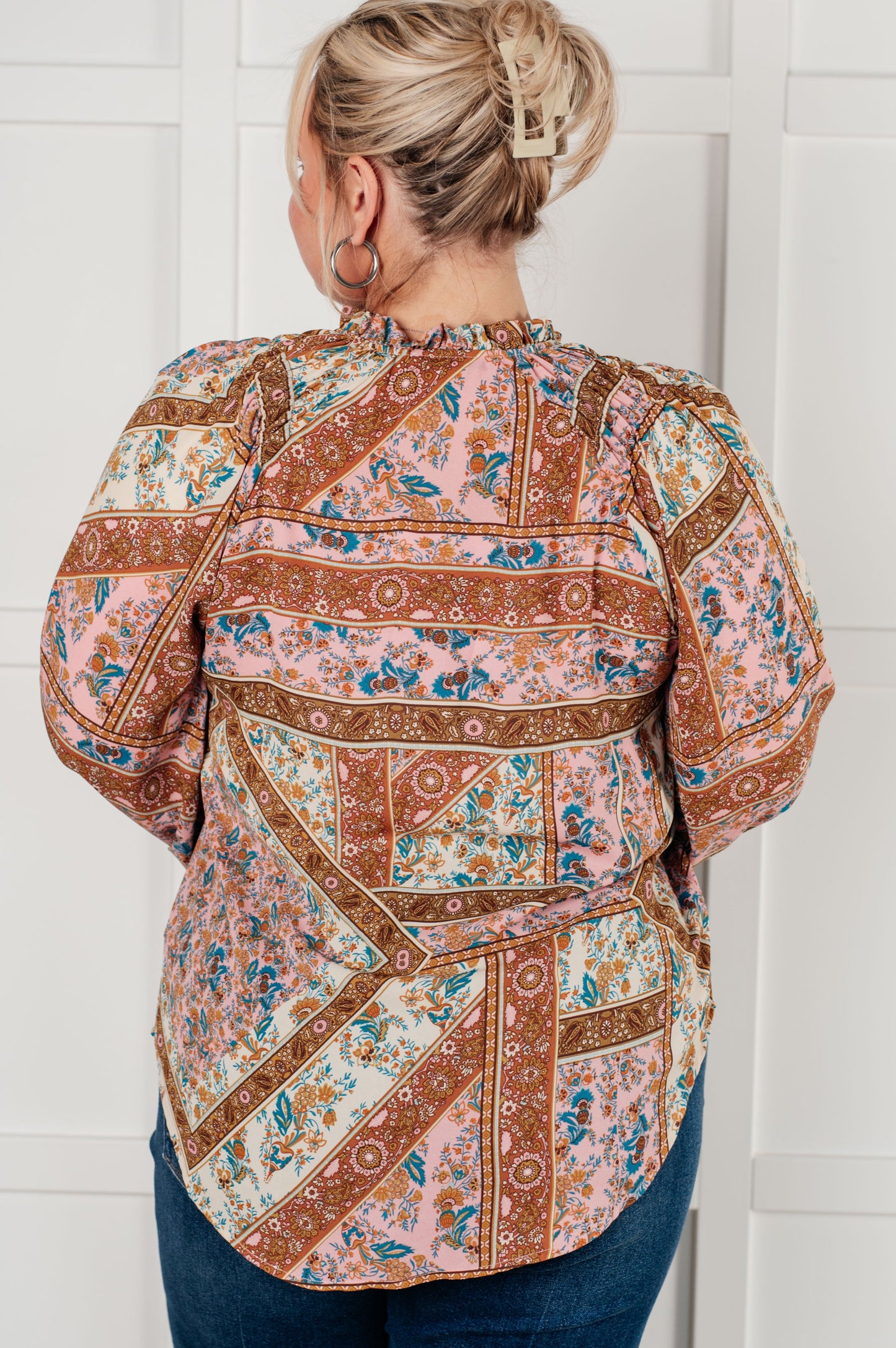 Show and Tell Mixed Print Peasant Blouse MadreForte LLC