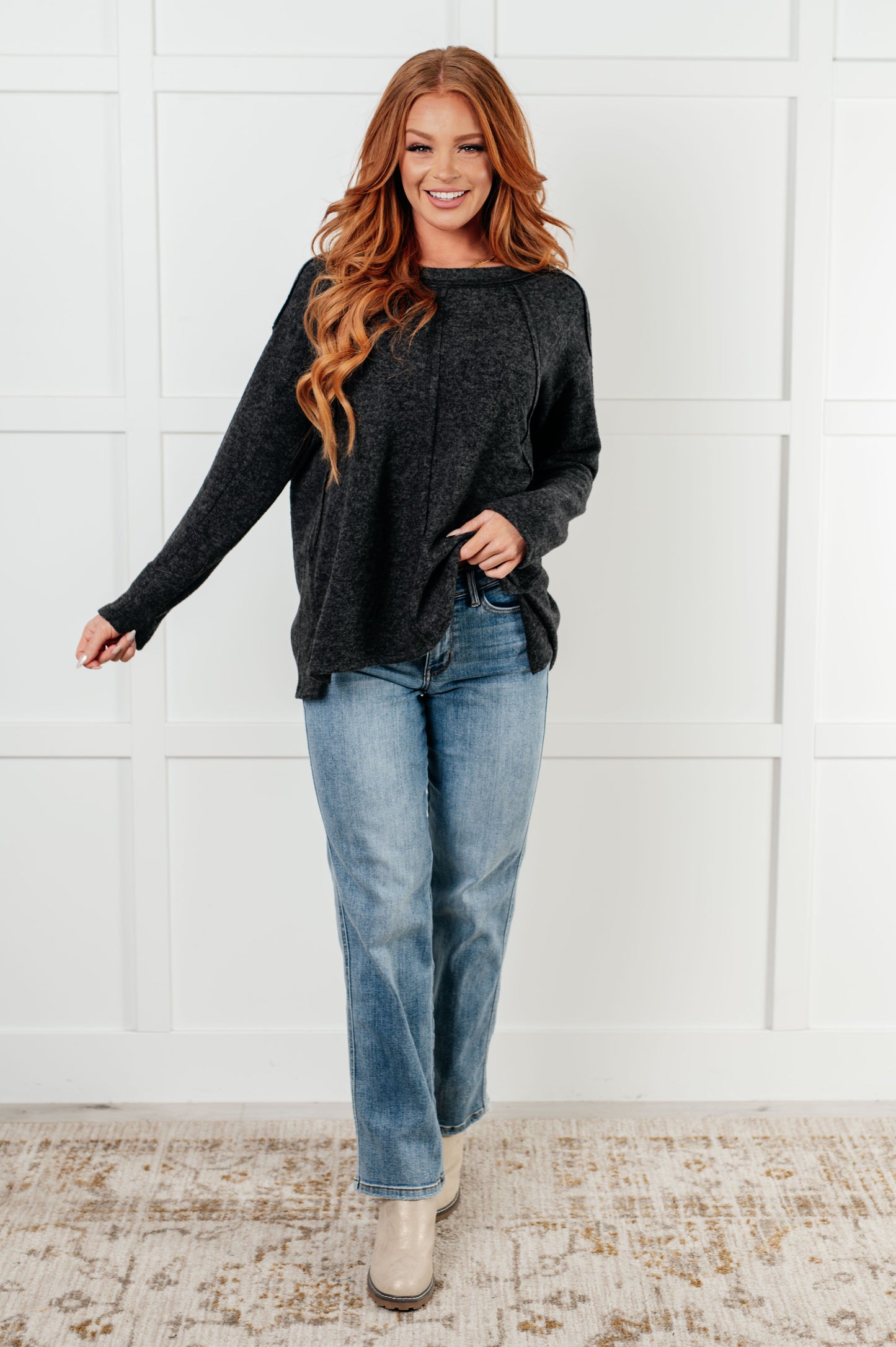 Simple Silhouette Brushed Hacci Sweater in Black MadreForte LLC