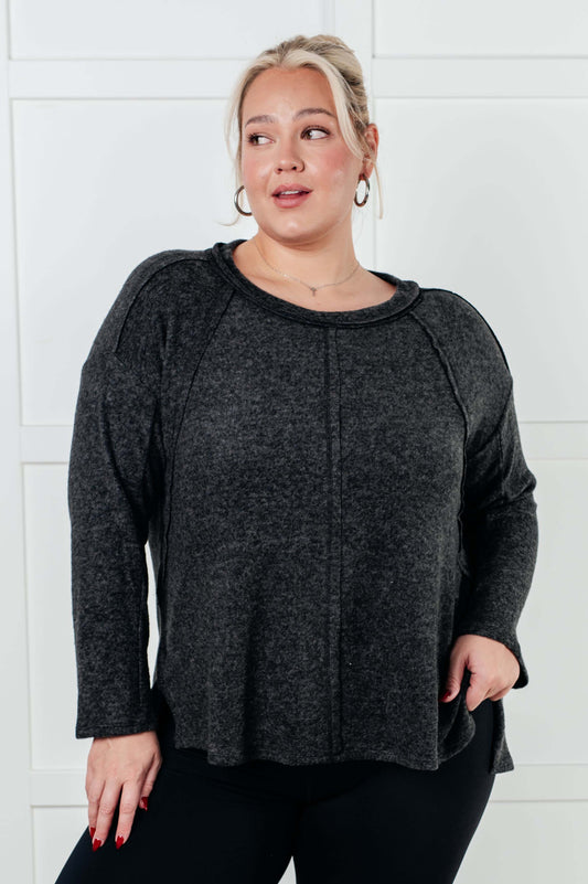 Simple Silhouette Brushed Hacci Sweater in Black MadreForte LLC