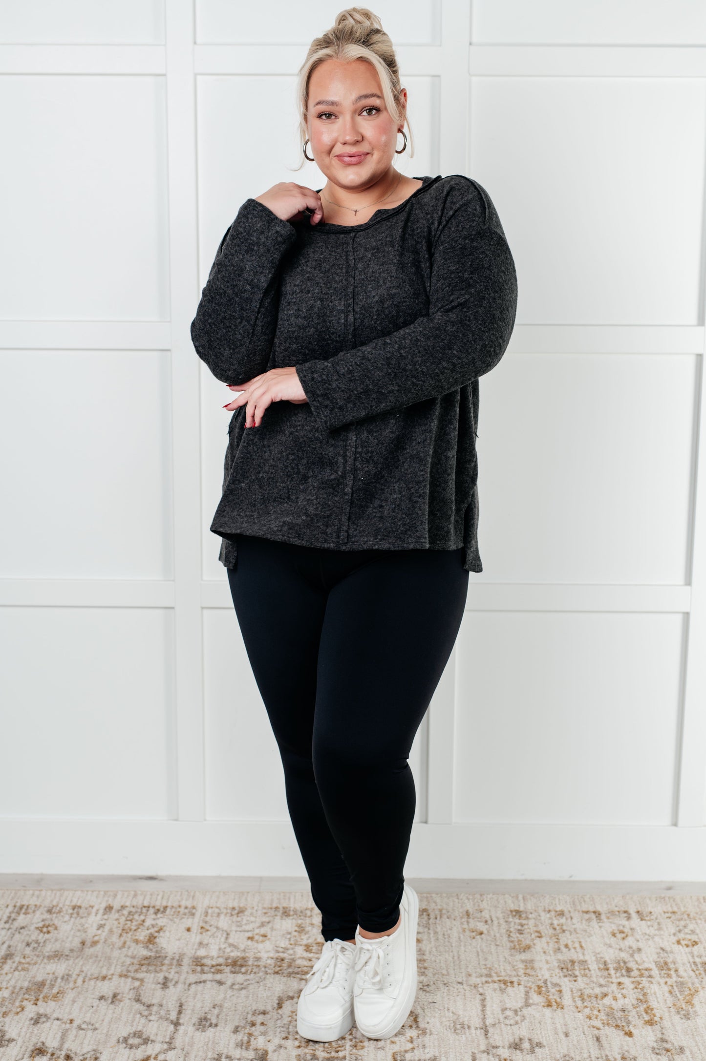 Simple Silhouette Brushed Hacci Sweater in Black MadreForte LLC