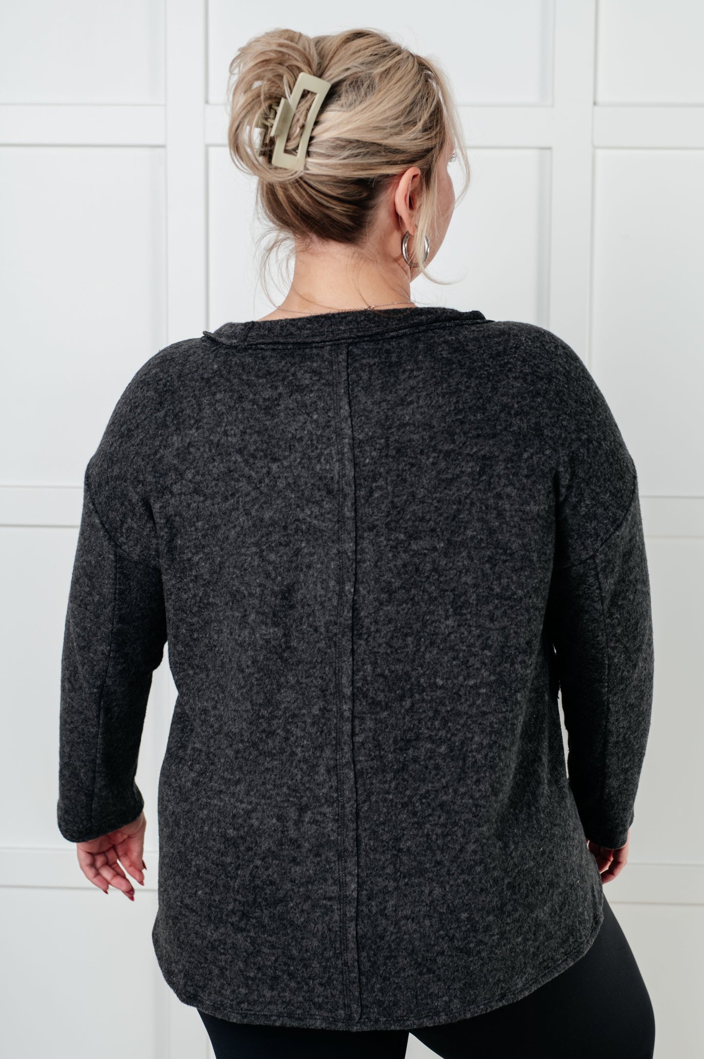 Simple Silhouette Brushed Hacci Sweater in Black MadreForte LLC