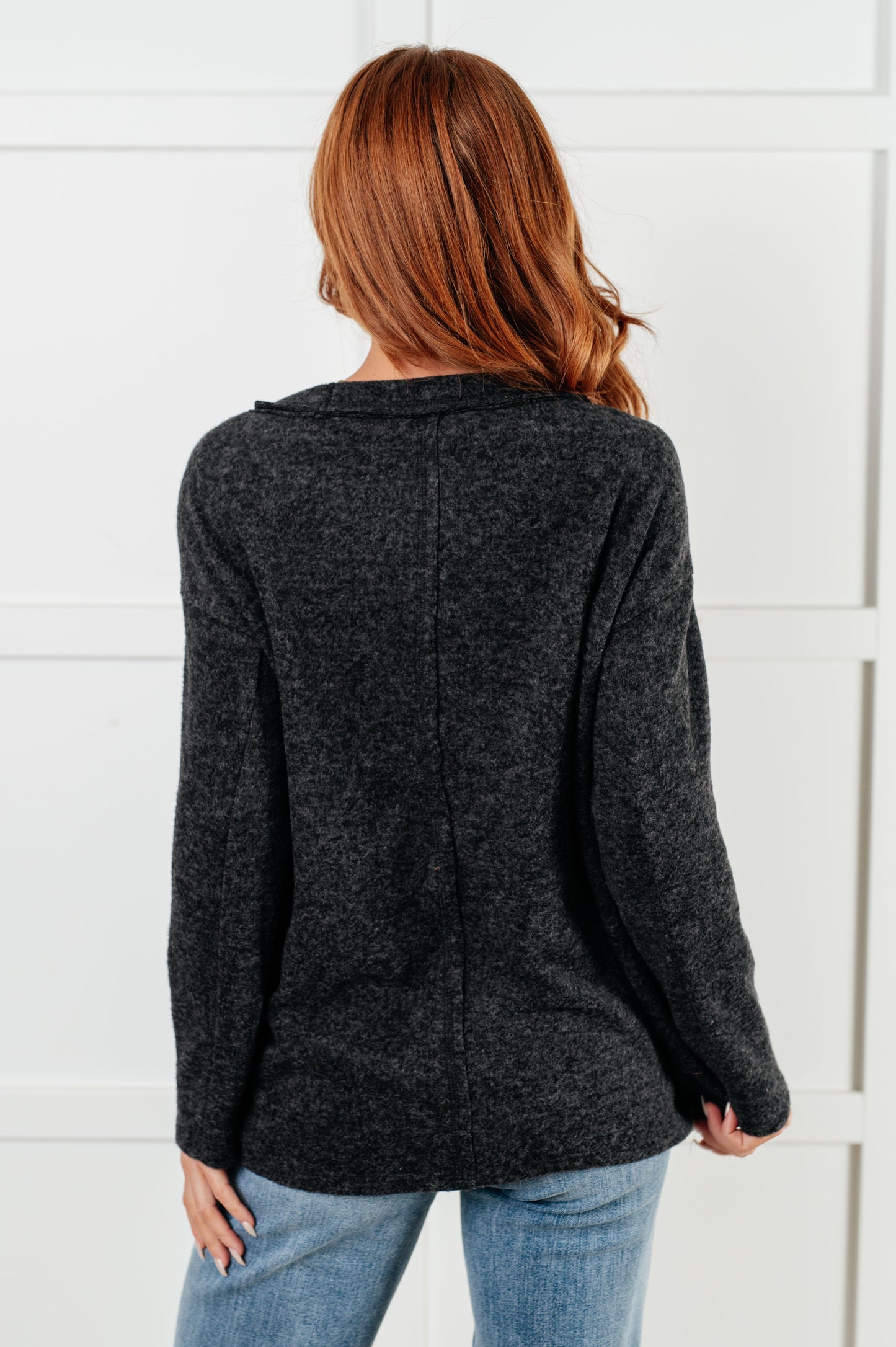 Simple Silhouette Brushed Hacci Sweater in Black MadreForte LLC